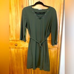 Maurices Green Lattice Neck Tie Front Dress